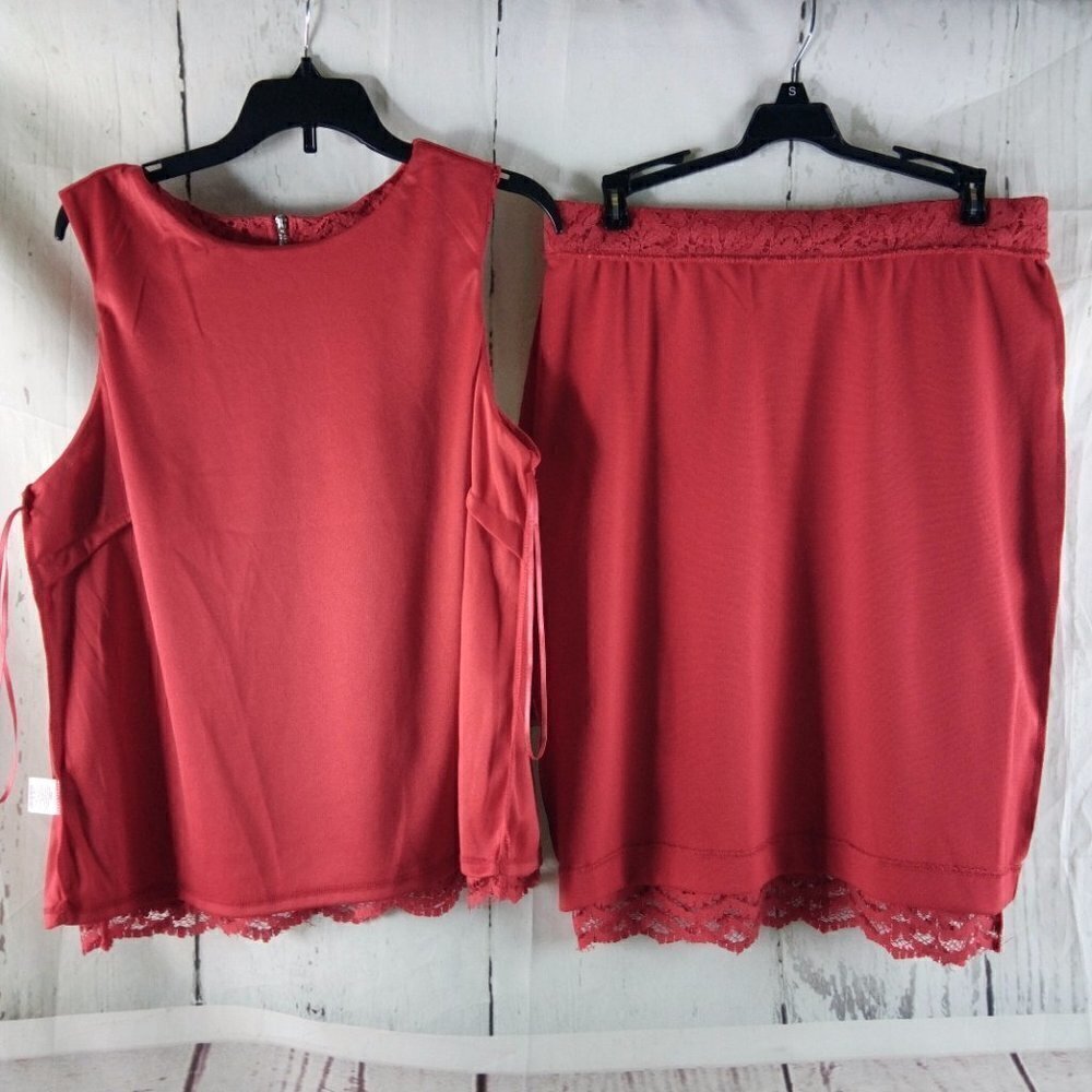 Elle Womens Size M Red Lace Sleeveless Top And Midi Skirt Set - Picture 4 of 8